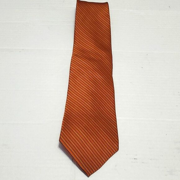 Jones New York Fall Rust Orange Striped Imported Silk Tie - Picture 1 of 5